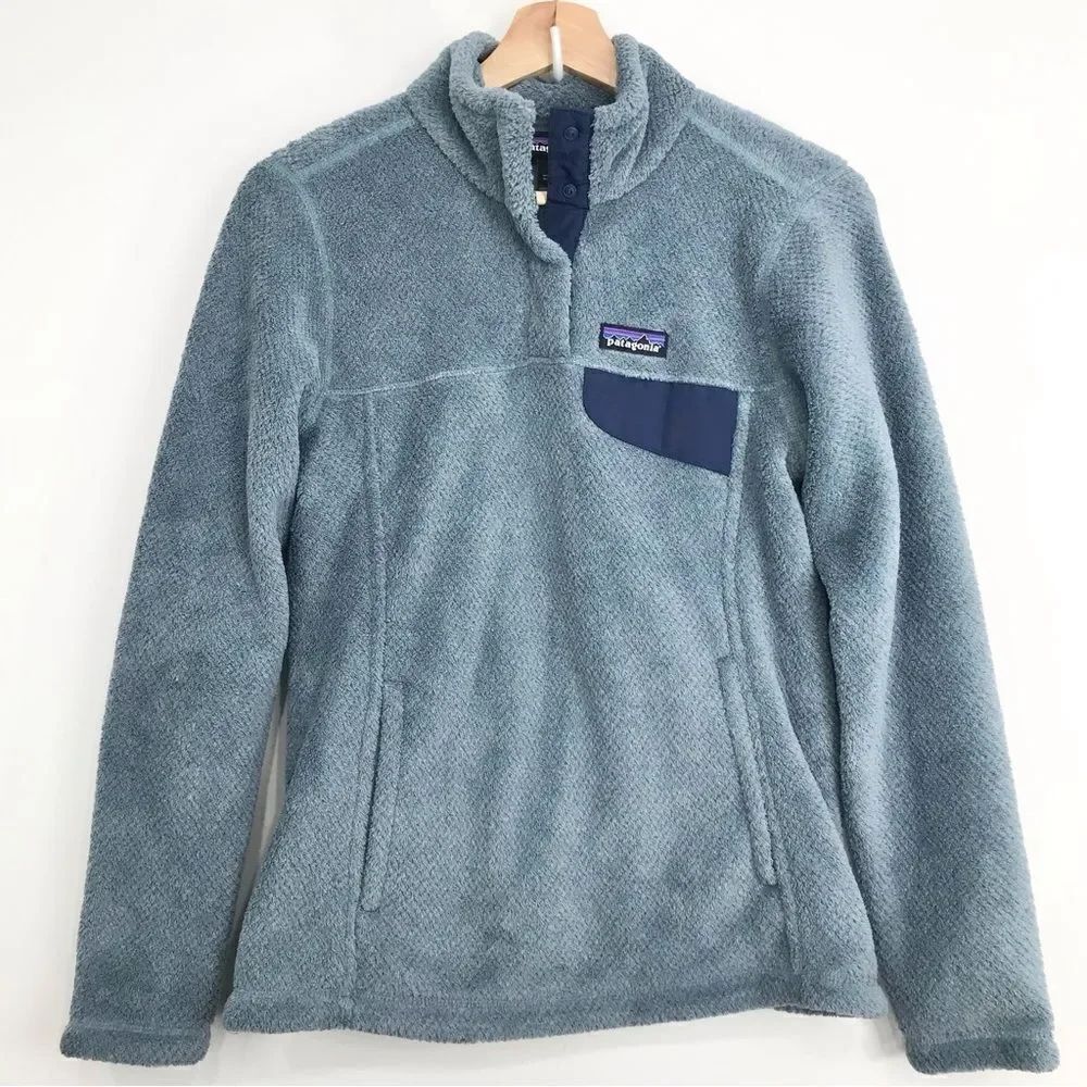 Patagonia Re-Tool Light Blue Navy Snap T Synchilla Pullover Fleece